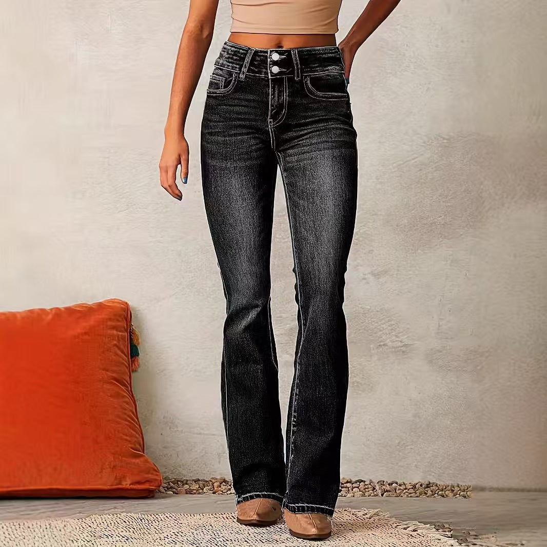 Wide leg slightly flared high waisted jeans E1179