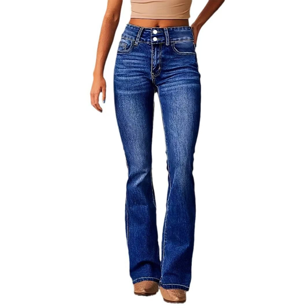 Wide leg slightly flared high waisted jeans E1179