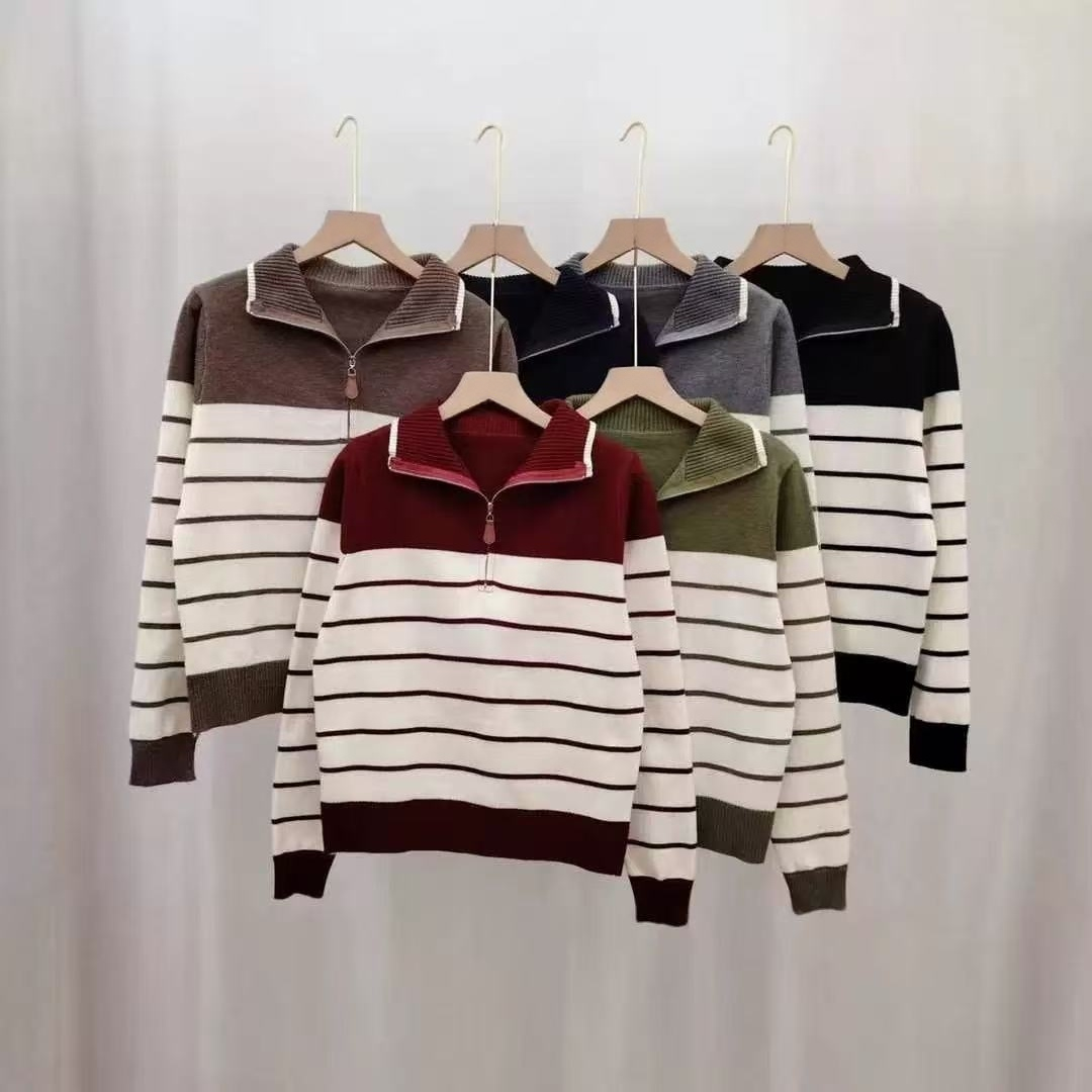 Casual collar zipper knit sweater E1443