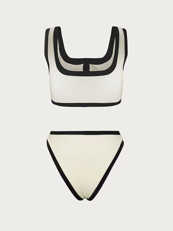 Black and white minimalist split swimsuit bikini E995