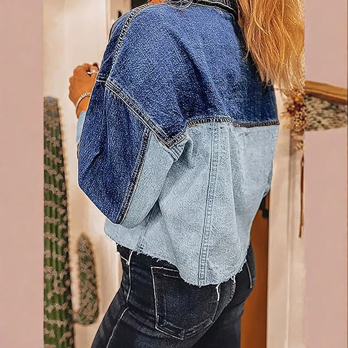 Loose casual denim jacket with short and long sleeves  E1439