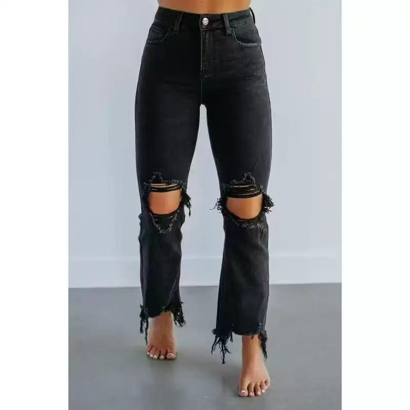 Punched trendy denim pants   E1434
