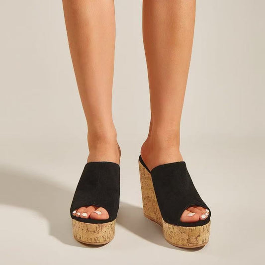 Solid color thick soled wedge sandals with cool heels E1287