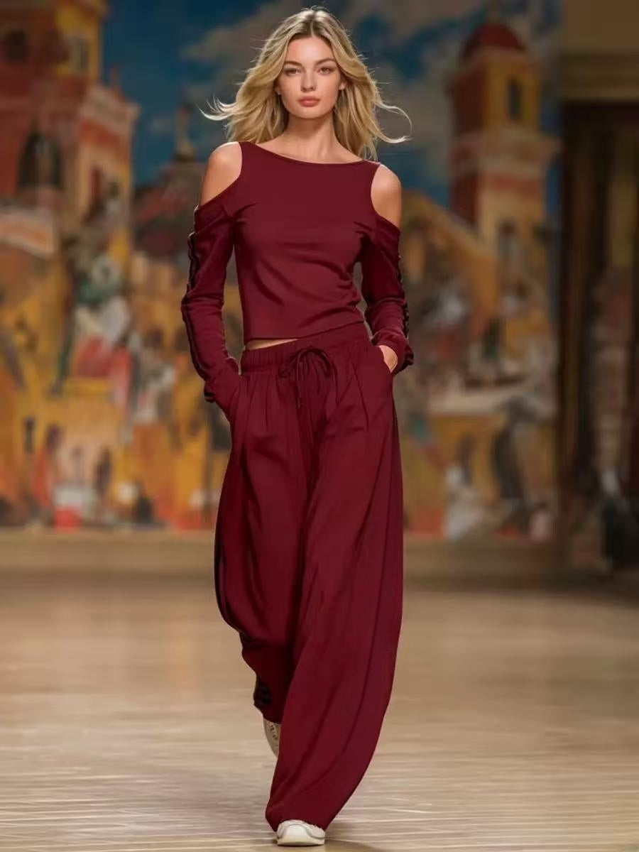 Casual Fashion Pants Off Shoulder Set  E1449