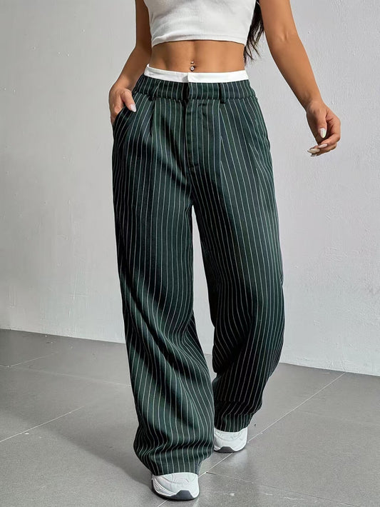 High waisted striped hanging feeling versatile for commuting E1292
