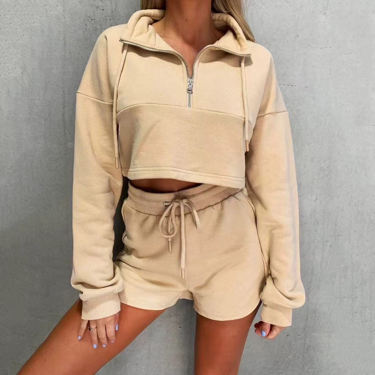 Hooded short hoodie set for casual sports E1294
