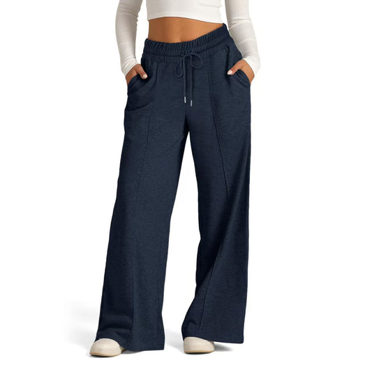 Loose drawstring solid color wide leg pants   E210
