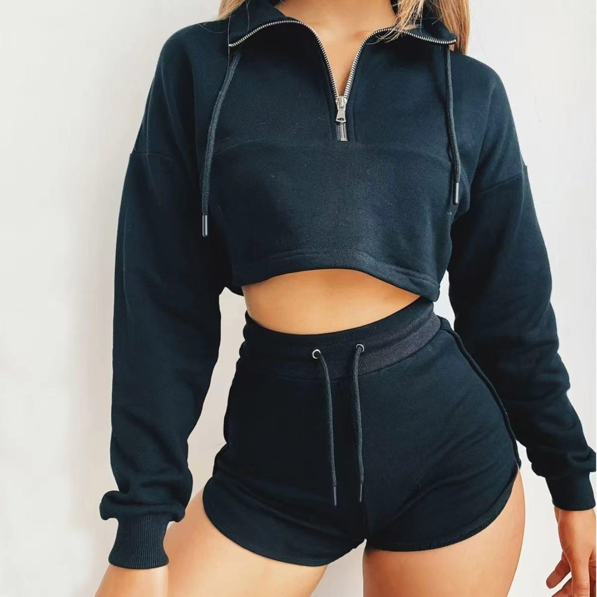 Hooded short hoodie set for casual sports E1294