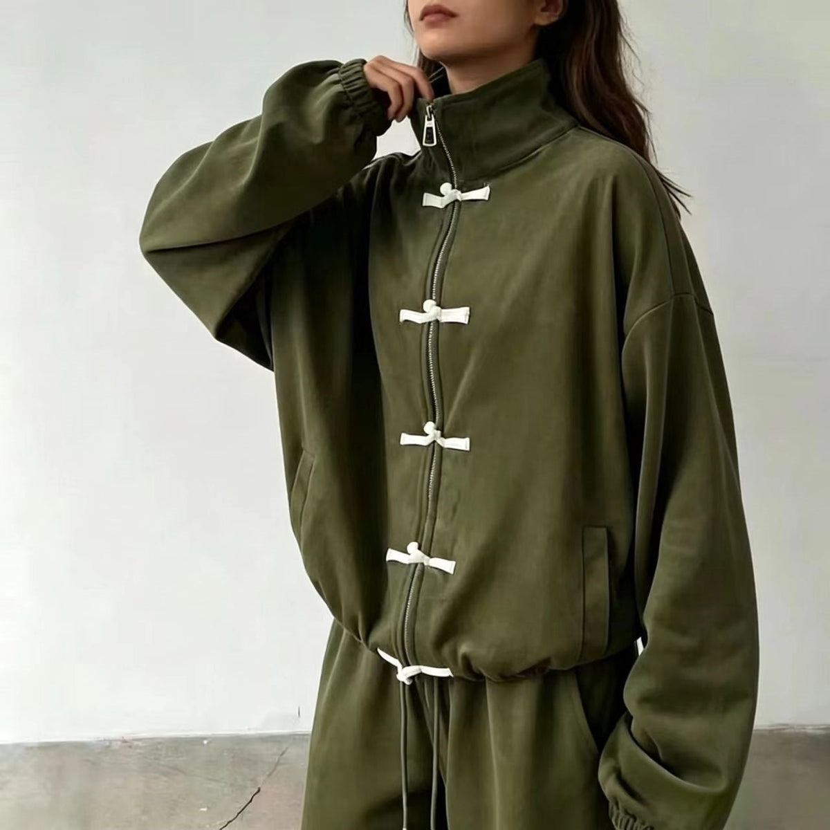 Striped buckle casual wide leg sports pants set  E1450
