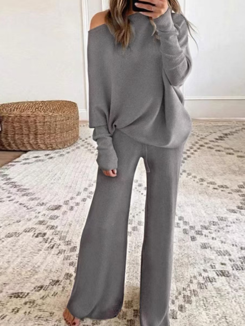 Casual loose fitting knitted sweater set    E293