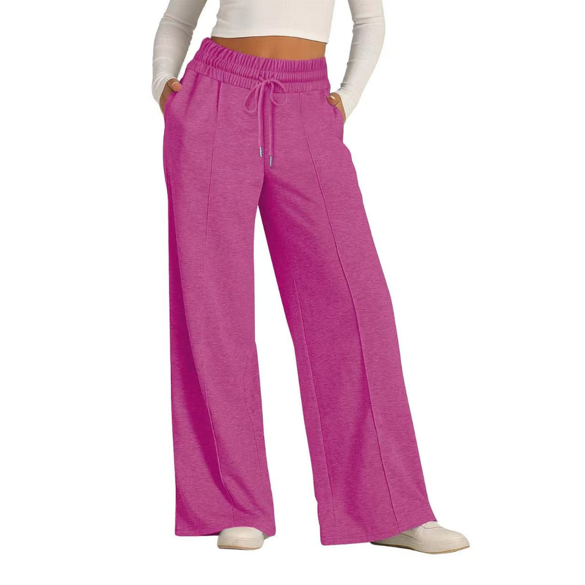 Loose drawstring solid color wide leg pants   E210