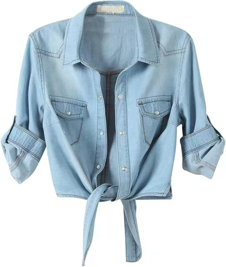 Tie up knot, mid sleeve shawl, women's jacket, denim E1124