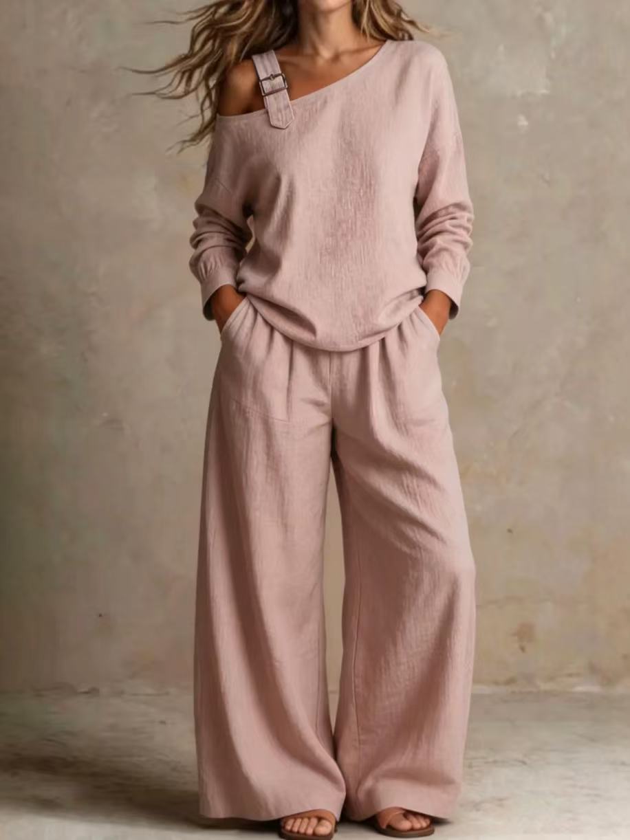 Casual One Shoulder Loose Set   E1432