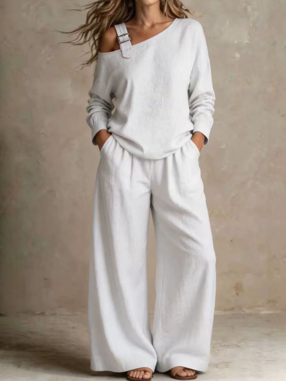 Casual One Shoulder Loose Set   E1432